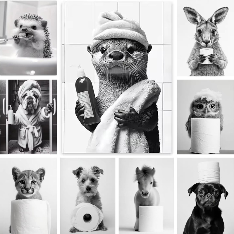 Home Decor Wallpaper - Animal Bathroom Toilet Paper Canvas Painting