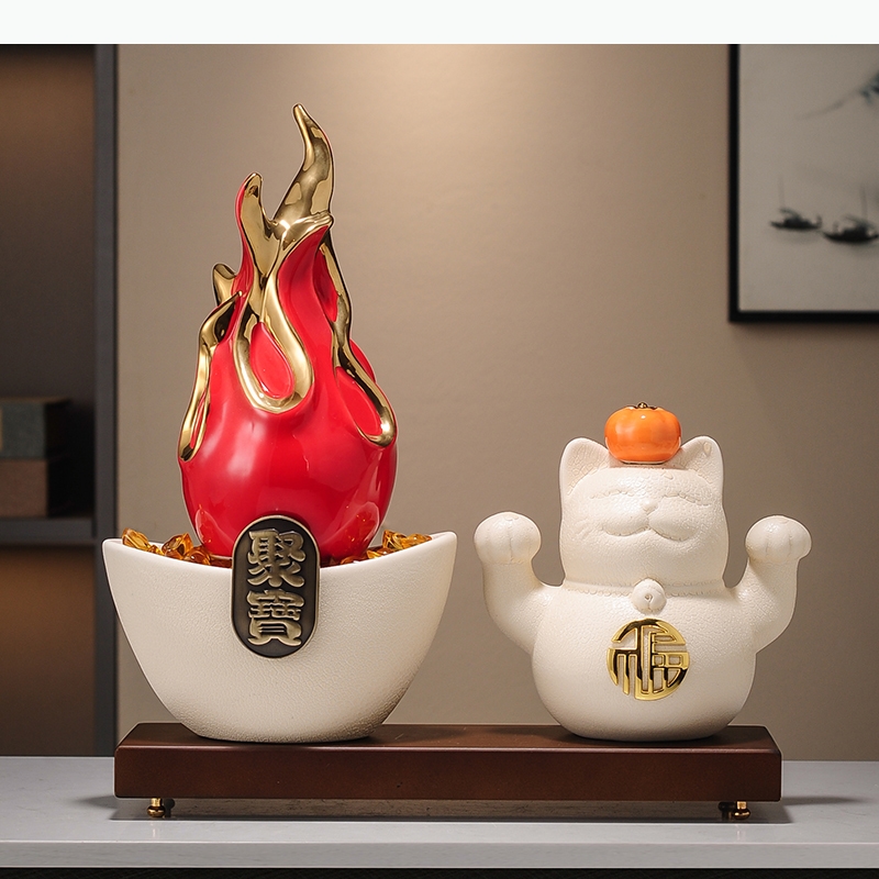 Home Decor Modern Organic - Gilded Pitaya Ceramic Landscape Feng Ornaments