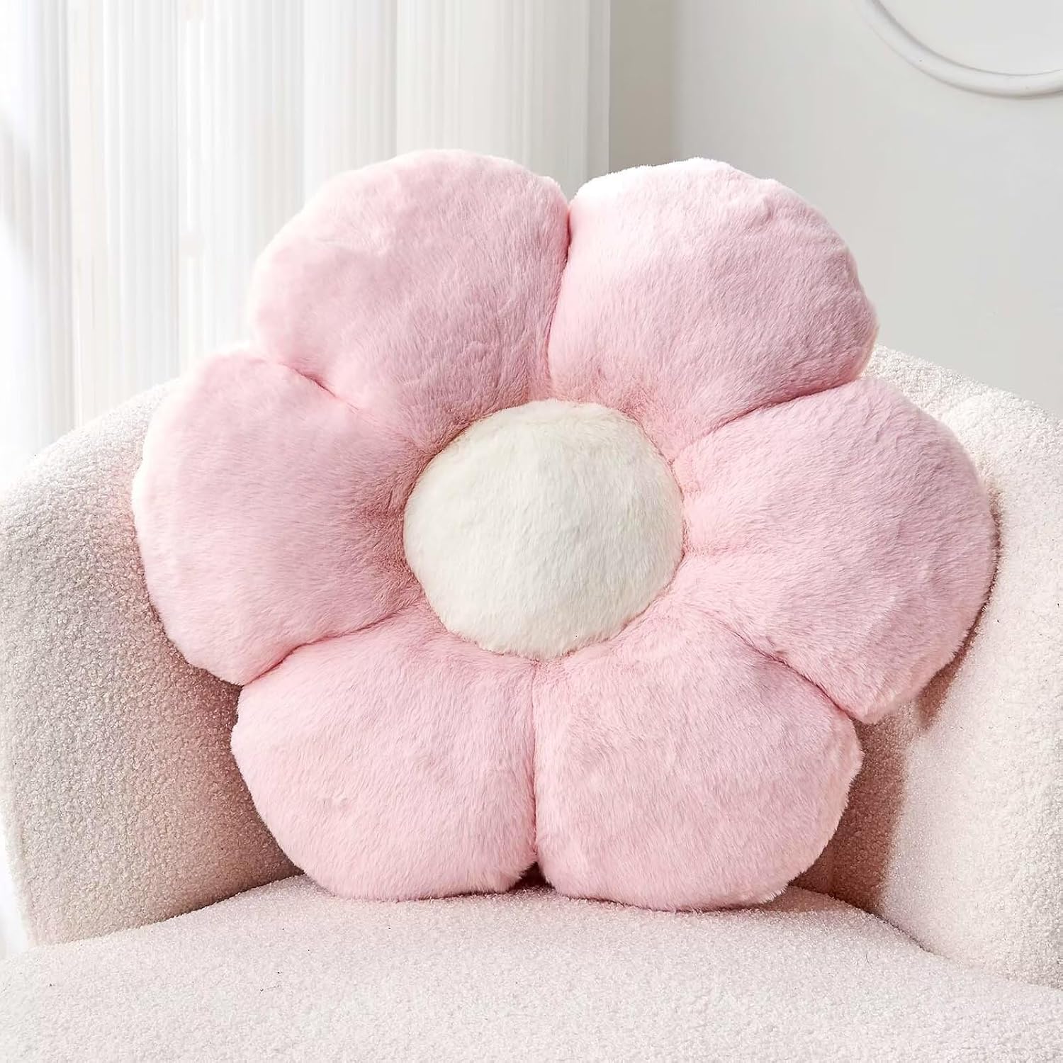 Decorative Throw Pillow - Soft Pink Flower Pillow, Cute Faux