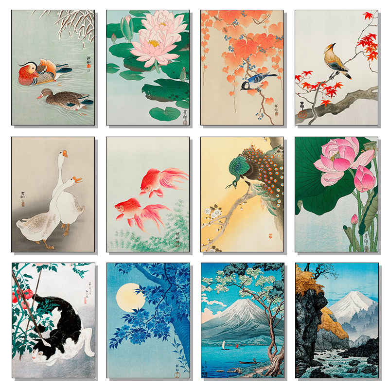 Home Decor Unique Items - Retro Japanese Flowers Cat Dogs Frog