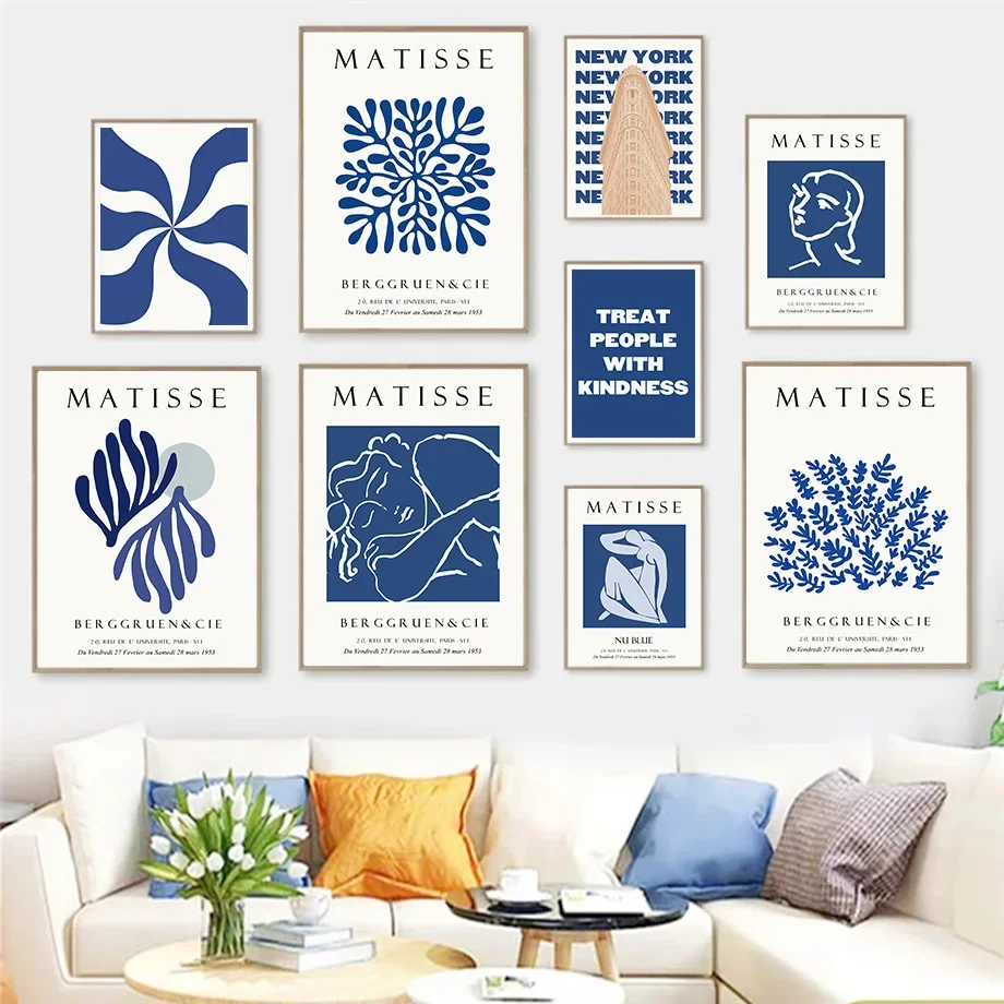 Home Decor Minimal - Scandinavian Minimalist Wall Art Blue Matisse