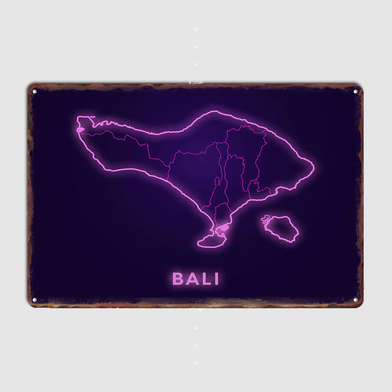 Home Decor Bali - Bali Map Neon Pink Outline Metal