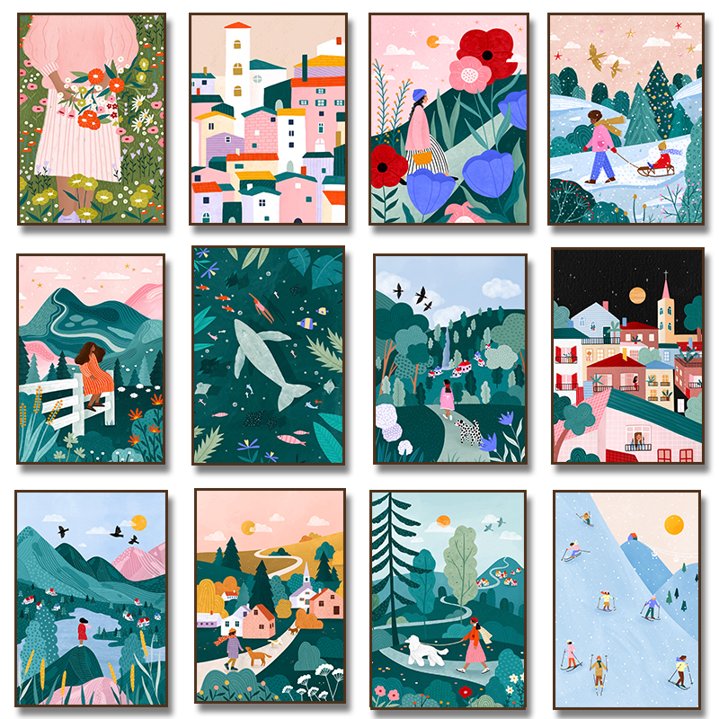 Home Decor Unique Items - Girl with Dog Walk Forest Snowy