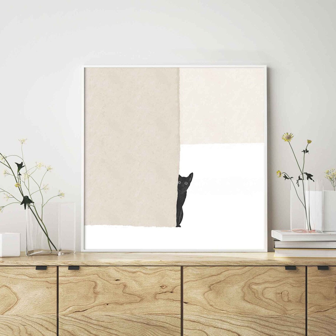 Home Decor Minimal - Abstract Black Cat Poster, Printable Wall