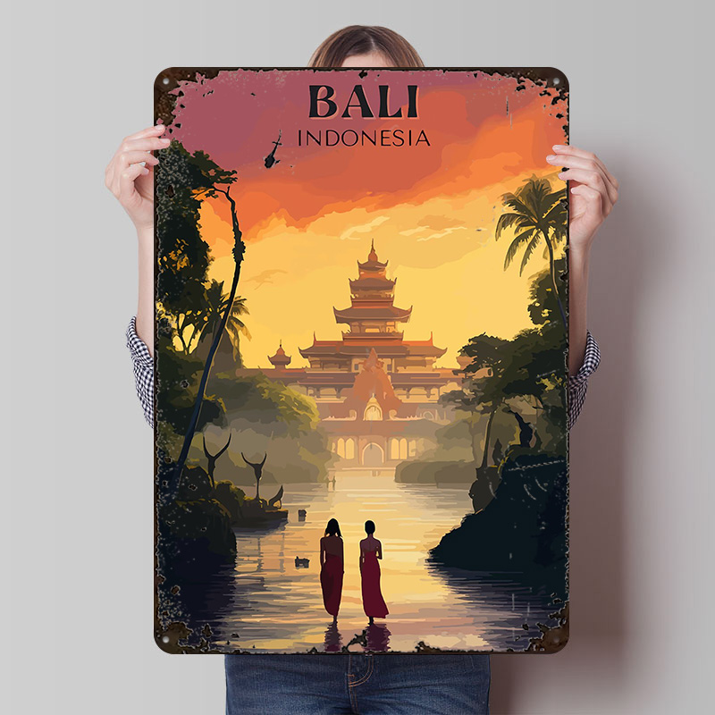 Home Decor Bali - Bali Temple Sunset Printed Poster Customizable