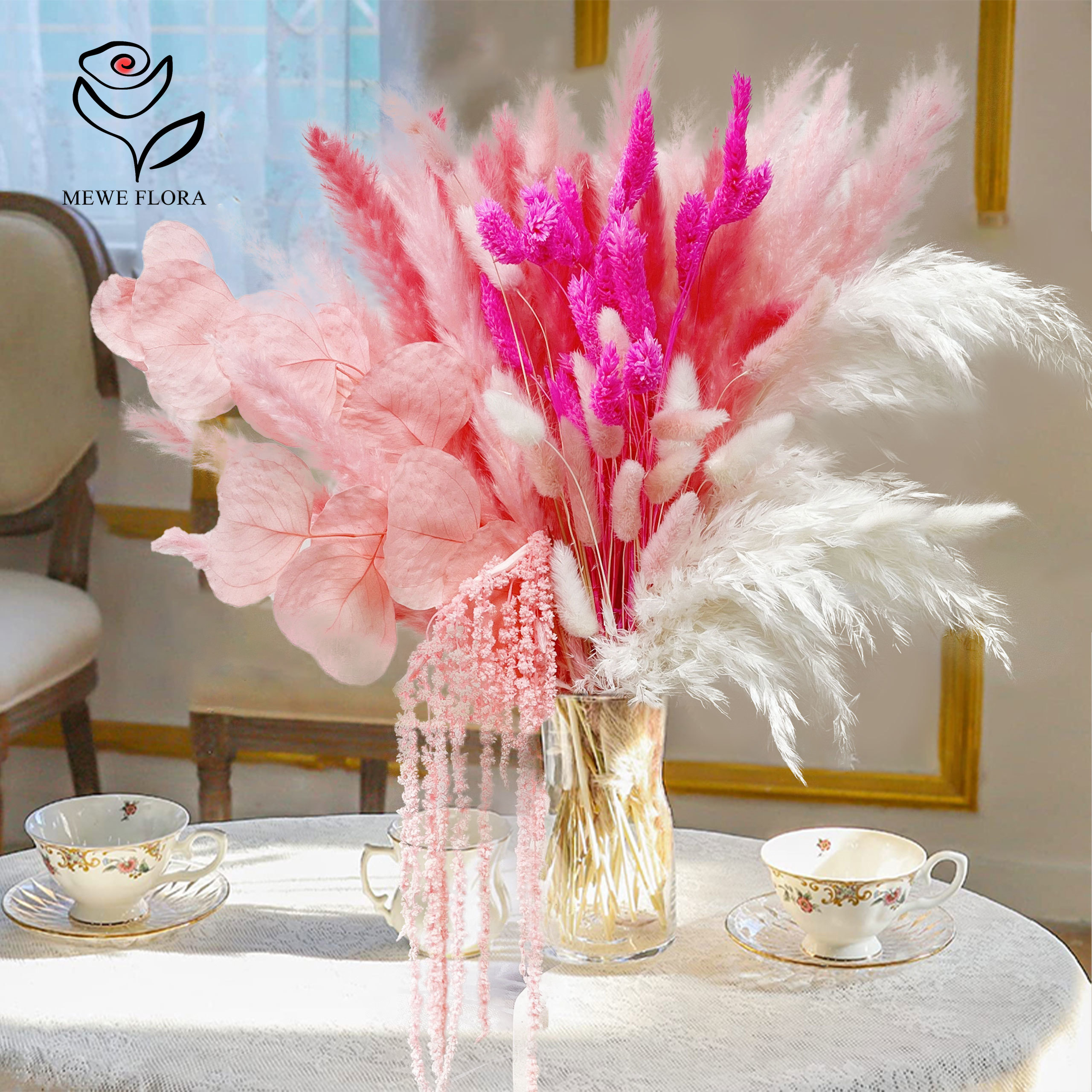 Dried Flower Bouquet - Natural Pampas Pink Dried Flowers Bunny