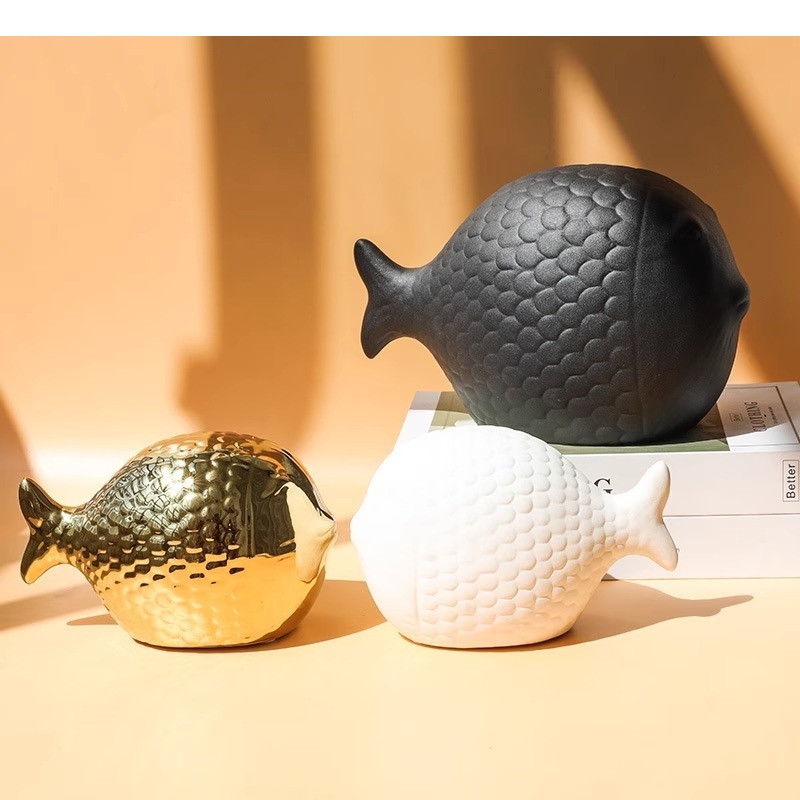 Home Decor Modern Organic - Solid Color Minimalist Ceramic Bighead Fish