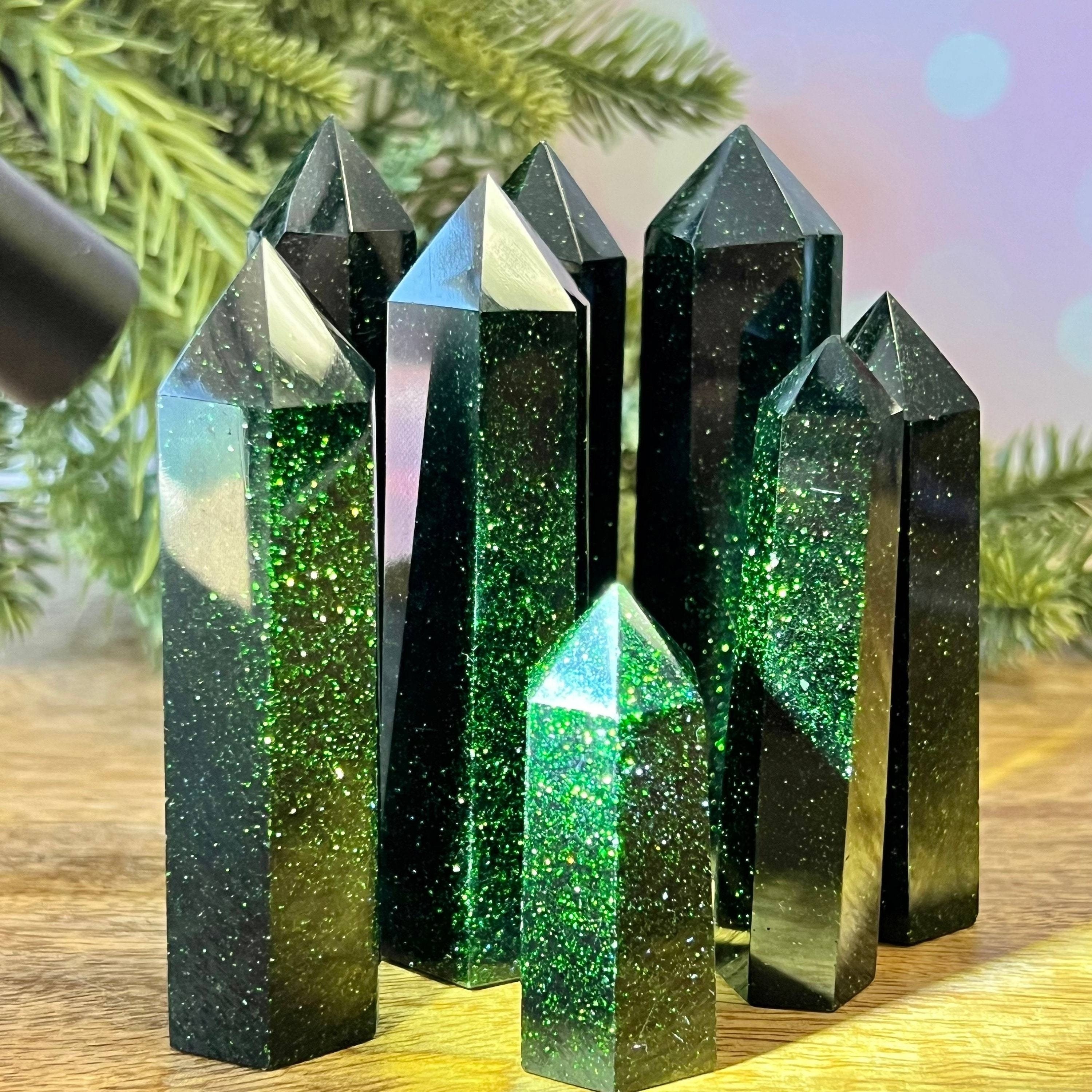 Home Decor Modern Organic - Green Goldstone Crystal Tower, Crystal Stone