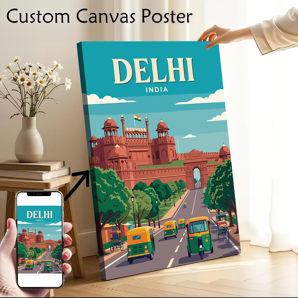 Home Decor Delhi - Delhi India Vintage Travel Canvas Poster