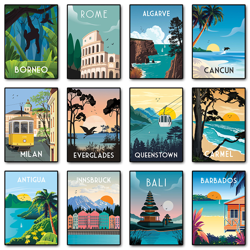 Travel Illustrated Canvas Pain - đánh giá và giá Home Decor Bali
