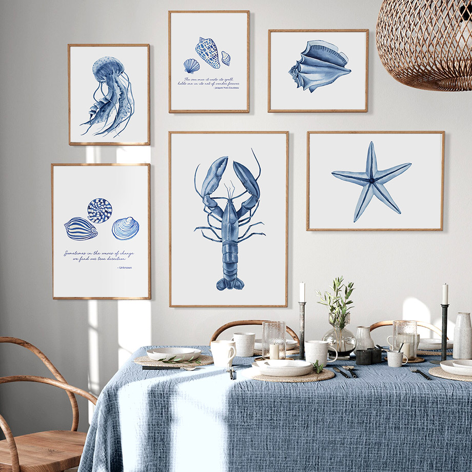 Watercolor Blue Coastal Sea Cr - đánh giá và giá Home Decor Nautical