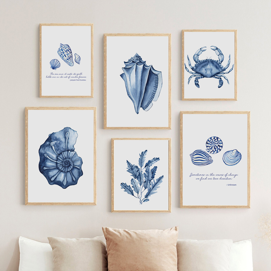Watercolor Blue Coastal Sea Cr - đánh giá và giá Home Decor Nautical