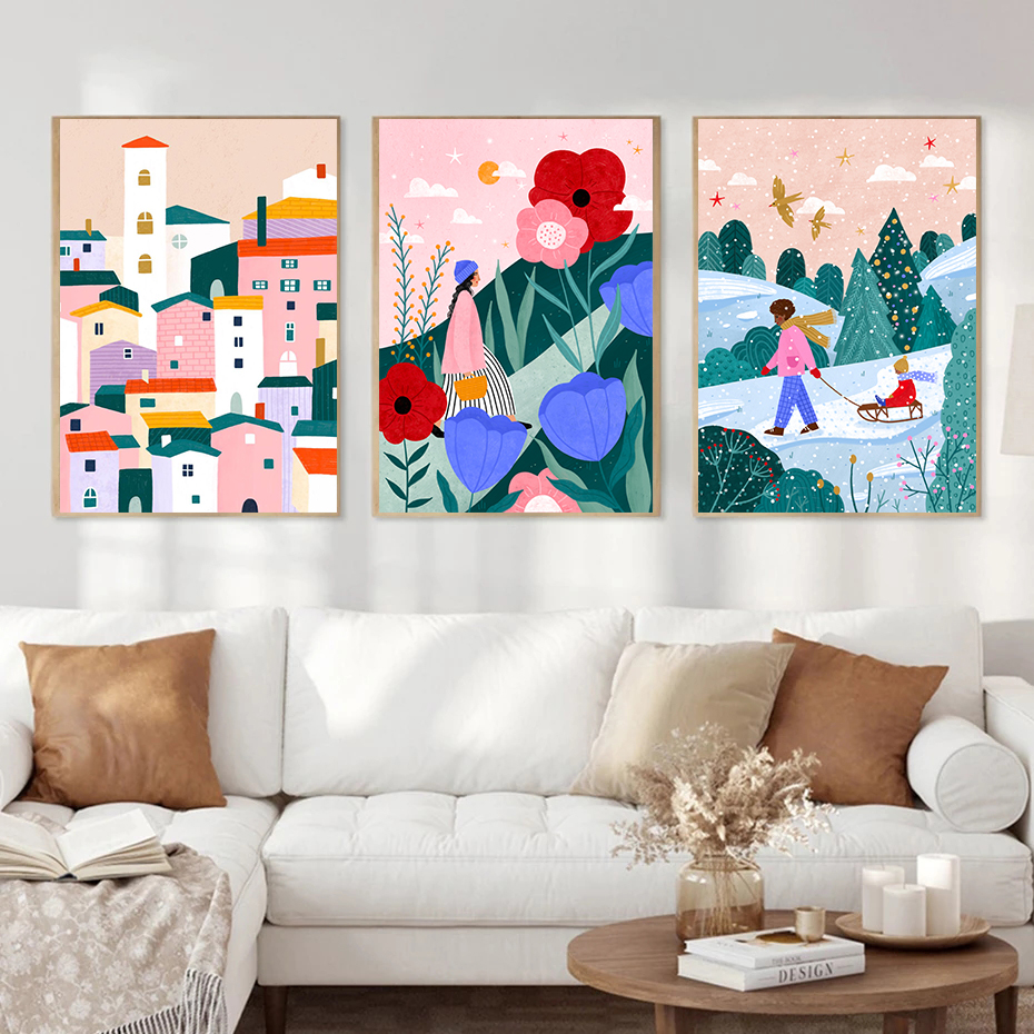 Girl with Dog Walk Forest Snow - đánh giá và giá Home Decor Unique Items