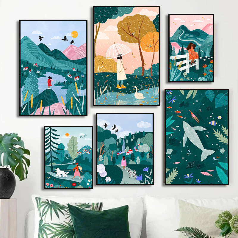 Girl with Dog Walk Forest Snow - đánh giá và giá Home Decor Unique Items