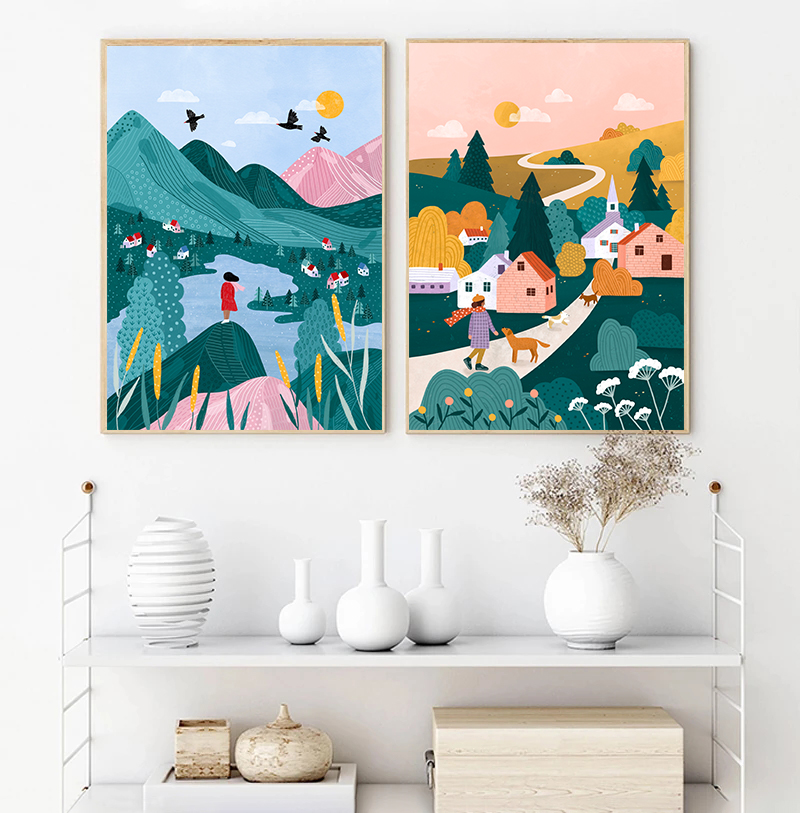 Girl with Dog Walk Forest Snow - đánh giá và giá Home Decor Unique Items