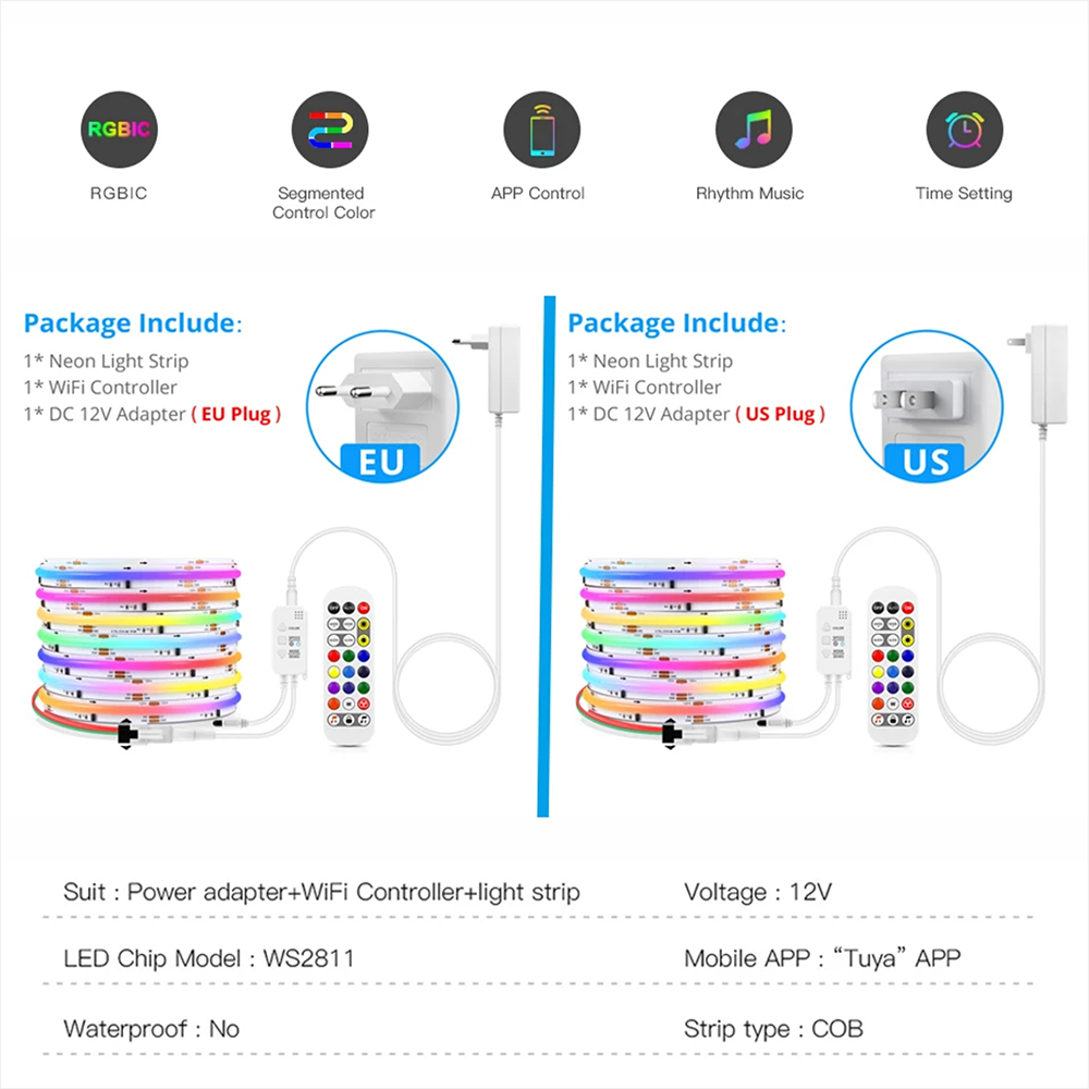 Tuya WiFi WS2811 RGBIC COB LED - đánh giá và giá Home Decor App Free