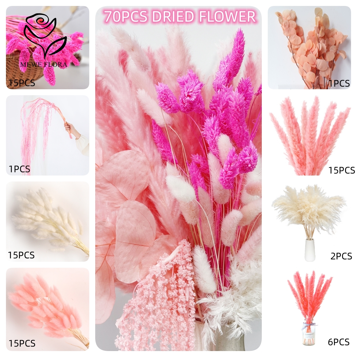 Natural Pampas Pink Dried Flow - đánh giá và giá Dried Flower Bouquet