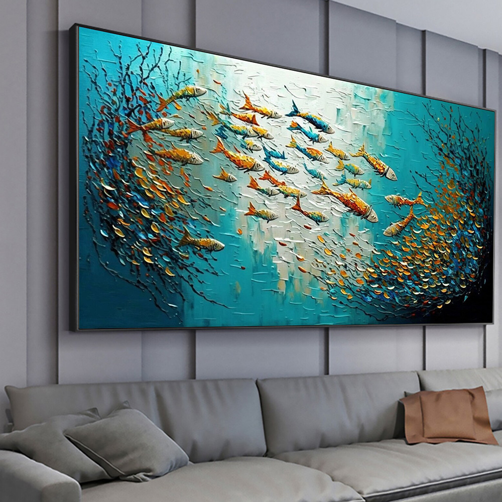 Abstract Blue Sea Fish Canvas  - đánh giá và giá Home Decor Nautical