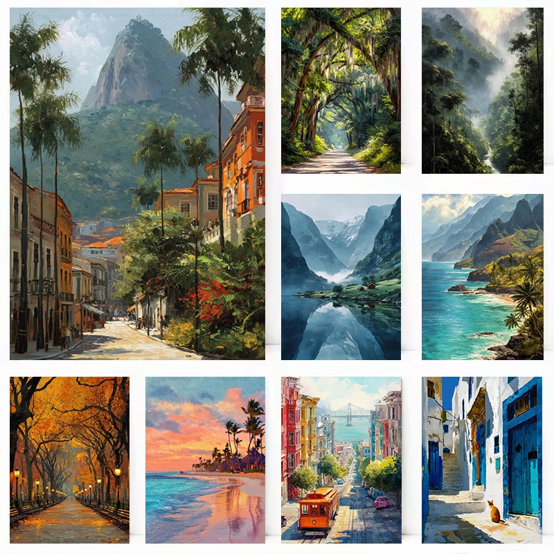 Watercolor World Travel Landsc - đánh giá và giá Home Decor Bali