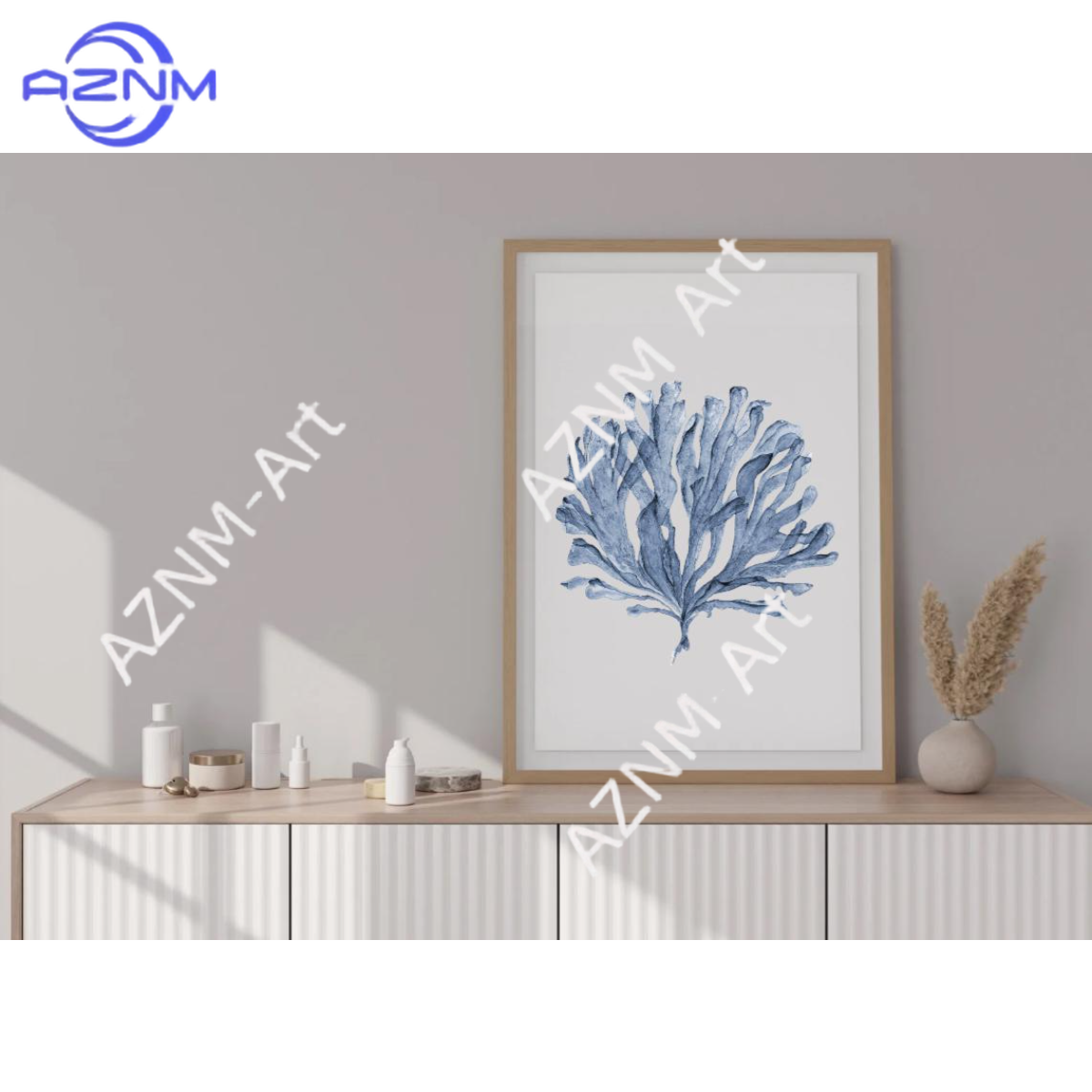 1/2Pcs 2 coral prints, blue co - đánh giá và giá Home Decor Unique Items